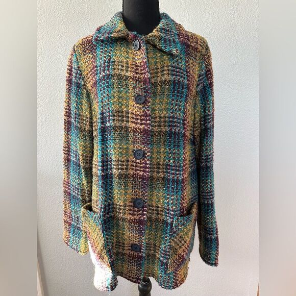 Boyne Valley Weavers Handmade in Ireland Wool/Alpaca/Angora Blend Plaid Jacket M - Picture 5 of 6